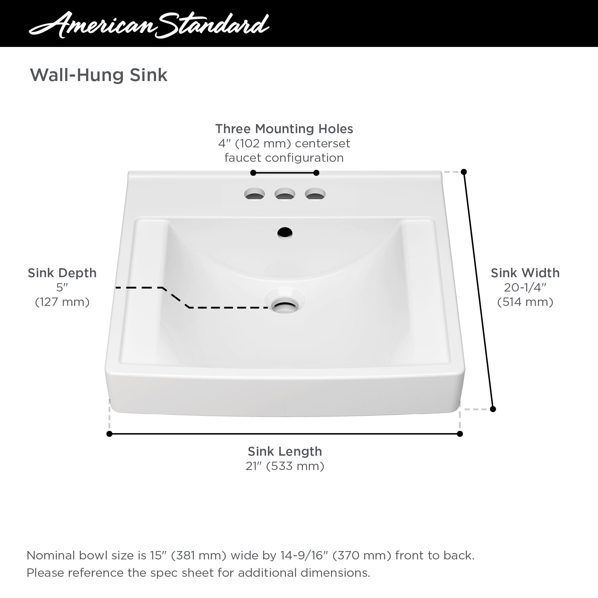 Decorum® 21 x 20-1/4-Inch (533 x 514 mm) Wall-Hung EverClean® Sink With 4-Inch Centerset